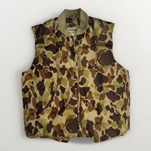 Vintage Rare Cabelas Camouflage Puffer Hunting Vest Duck Camo Mens Size Large